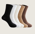 5 Pairs of Women's Solid Color Mid-Calf Socks, Knitted for All Seasons, Casual, Warm, and Versatile