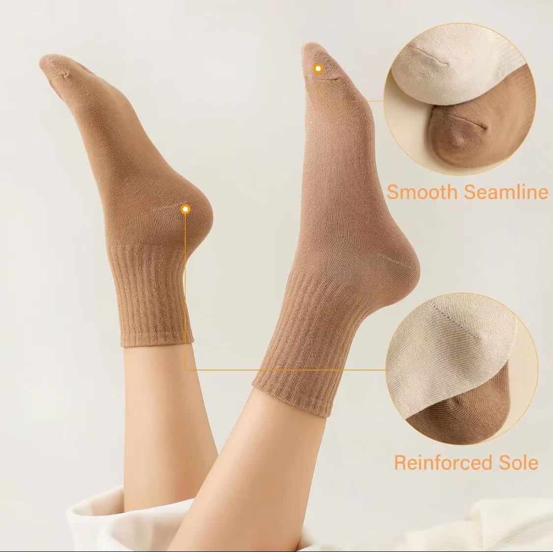 5 Pairs of Women's Solid Color Mid-Calf Socks, Knitted for All Seasons, Casual, Warm, and Versatile