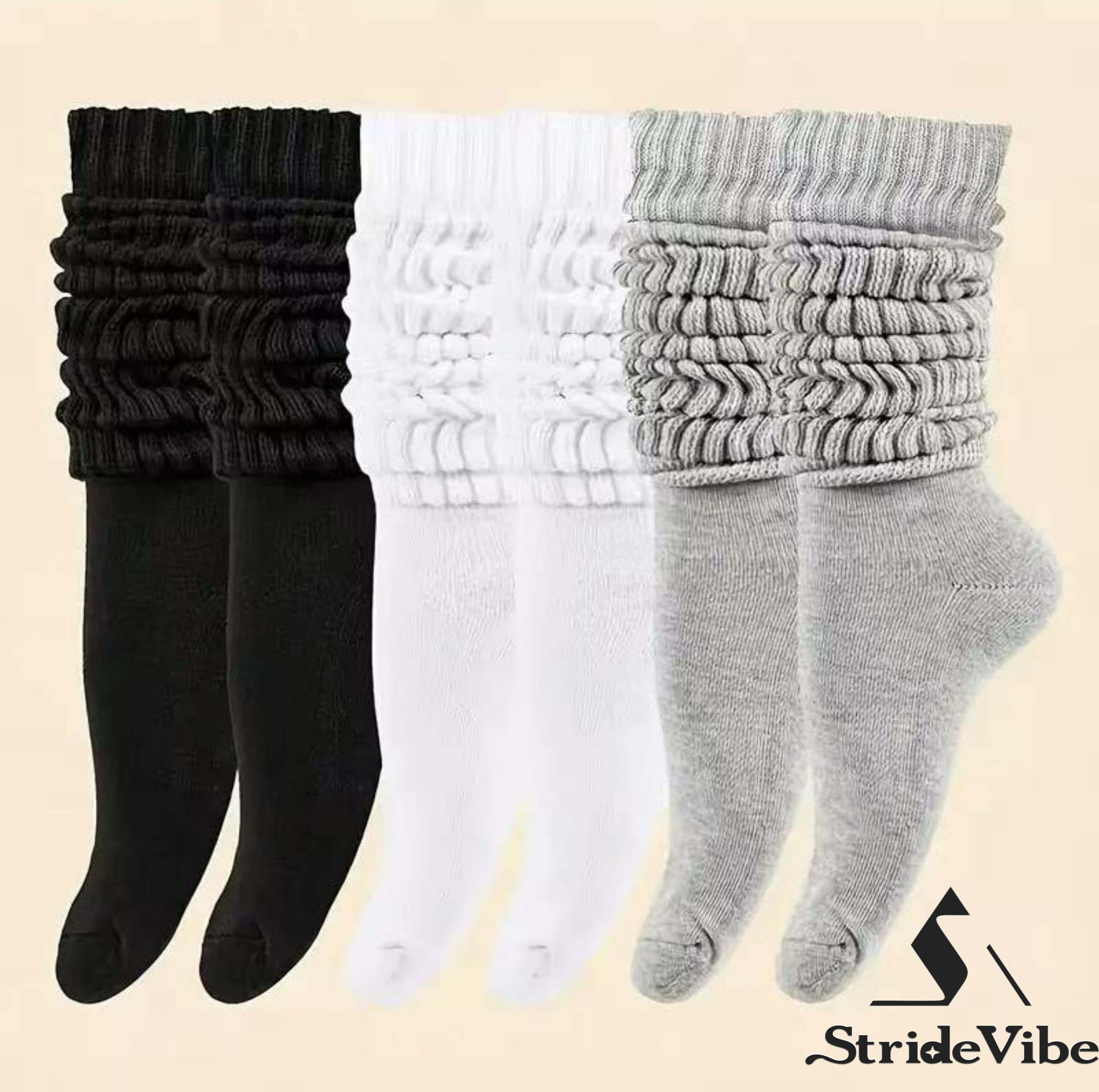 StrideVibe 3 pairs of winter socks, unisex mid-calf socks, breathable solid-color stacked long socks, casual and relaxed