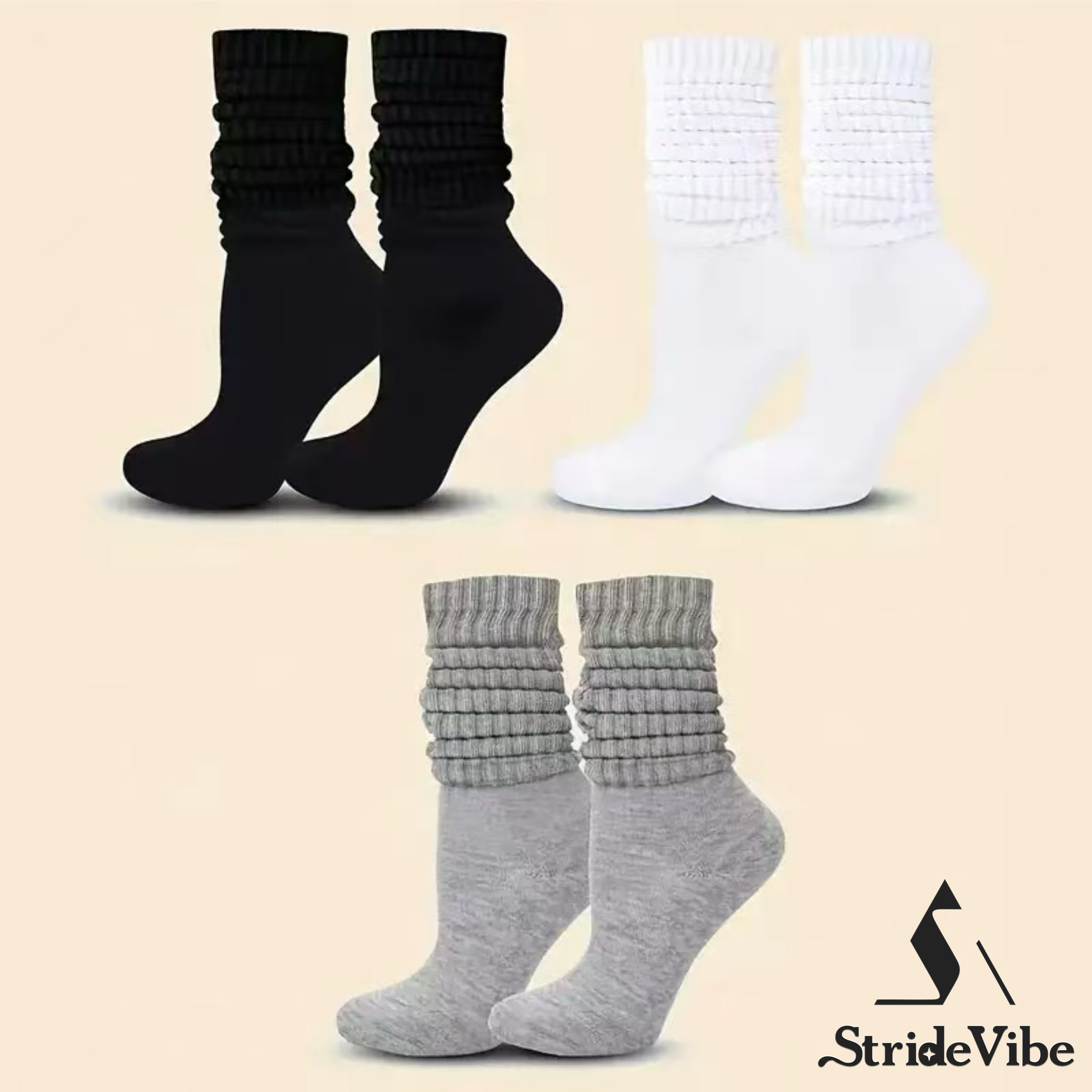StrideVibe 3 pairs of winter socks, unisex mid-calf socks, breathable solid-color stacked long socks, casual and relaxed